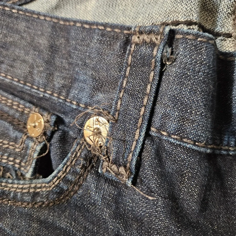 Vintage True Religion Denim Dark Blue Jeans Size 38x35 Ricky Big OT Thick Stitch